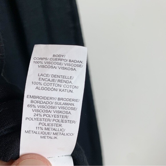 Lucky Brand Black Gold Embroidered Long Sleeve Blouse Size S Women - Picture 9 of 11